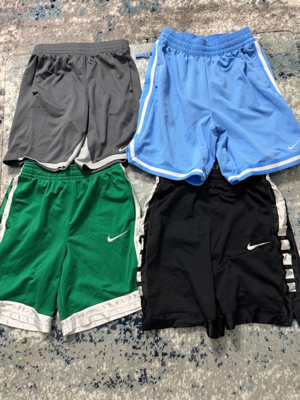Nike Kids Athletic Shorts Set - Gray, Light Blue, Green, Black size Large